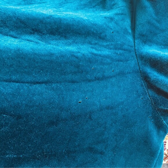 Jodi Michaels Vintage Dress M Back Buttons Puff Sleeves Velvet Turquoise Green - Picture 12 of 16